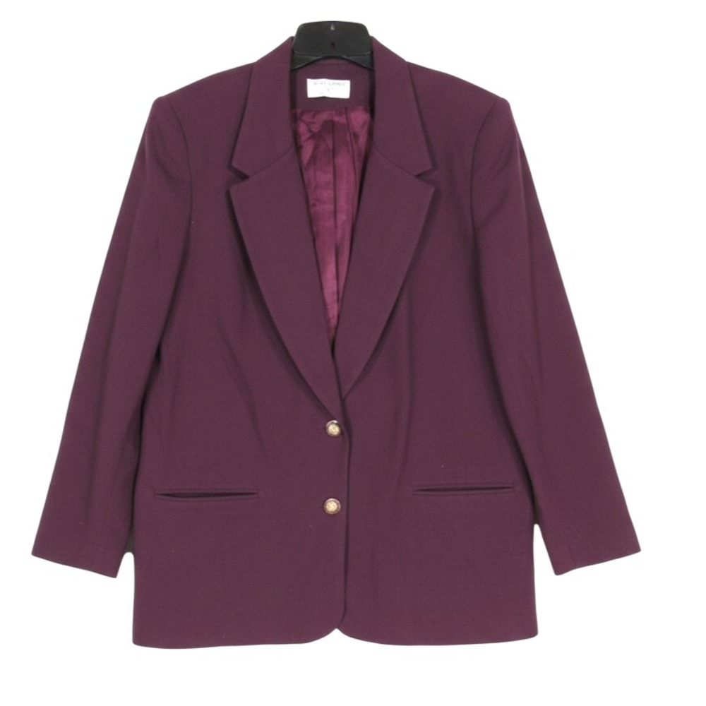 VTG ALFRED DUNNER PETITE Lined WOOL Plum 2-BUTTONS Pockets BLAZER JACKET Sz 18P